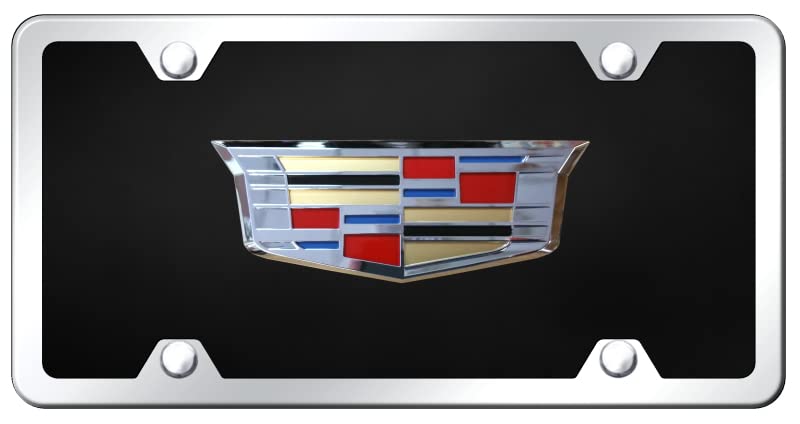 Au-TOMOTIVE GOLD INC. Officially Licensed Chrome Logo on Black Acrylic License Plate Kit for Cadillac