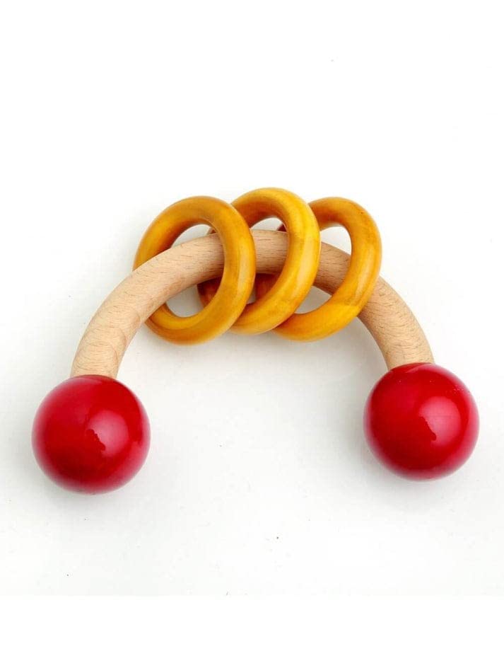 Ariro Wooden Rattle Curvy with The Rings | Multicolor for Baby Boy and Girl | Helps in Good Grasping, Sensorial Development, Fine Motor Skills | Supports Exploration & Tactile Experience