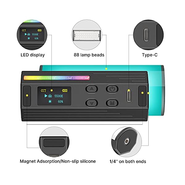 LED Videoleuchte RGB Lichtstab mit Eingebautem Akku, Mini Magnetisch anziehbar Handheld Fotografie Licht 2500K-9000K für… – Bild 5