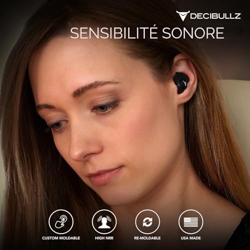 Bouchons d'oreille Decibullz sur mesure noir protection auditive 25 dB