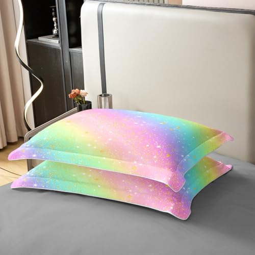 Parure de lit arc-en-ciel rose avec housse de couette coton 140x200 pour enfant