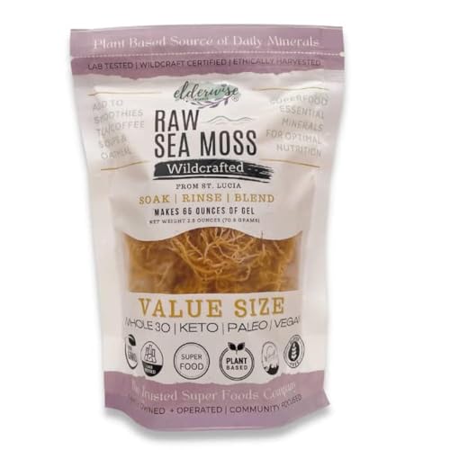 Elderwise Organics Made With Love Sea Moss | WILDCRAFTED | 2.5 oz that makes 64 oz of gel | Raw + Non GMO | Sundried | MINERAL RICH | Saint Lucia Sea Moss | GOLDEN