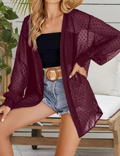Textured Sheer Polka Dot Lightweight Open-Front Jacket for Women, Elegant and Breezy Outerwear4