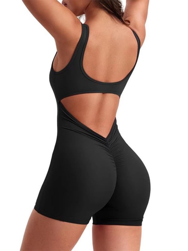 Haibang Mono Mujer Verano Corto Mono Deportivo Mujer Sin Mangas Ajustado Jumpsuit Sin Espalda Monos de Mujer con Cuello en U Acolchado Mono Pantalon Una Pieza Elástico Overol Romper para Fitness Yoga