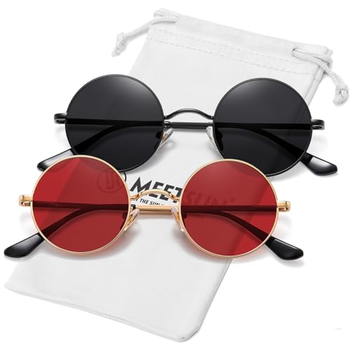 Image of MEETSUN Small Round Polarized Sunglasses for Men Women Metal Retro Hippie Circle Sun Glasses Driving Festival Cosplay UV400
