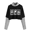 SweatyRocks-Womens-Color-Block-Butterfly-Print-Striped-Long-Sleeve-Crop-Top-T-Shirt SweatyRocks Women's Color Block Butterfly Print Striped Long Sleeve Crop Top T Shirt Graphic Black White M
