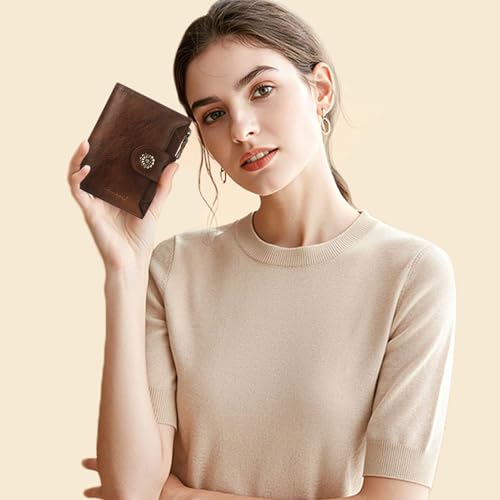 Image of Wallet Women,RFID Blocking Womens Wallet,Real Leather Bifold Compact Small Wallet for Women Card Holder with Zip Coin Pocket(Darkcoffee)