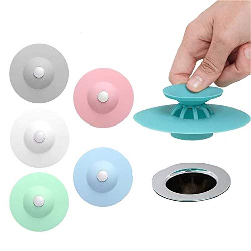5 Pack Sink Stopper Silicone Bathtub Stopper Designed for Bathroom Sink Strainer to Catch Hair and Debris also Suitable for Laundry/Bathroom/Kitchen (5 Color)