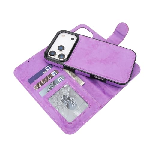 Portefeuille iPhone 17 Pro Max violet détachable pour protéger l'écran et ranger les cartes