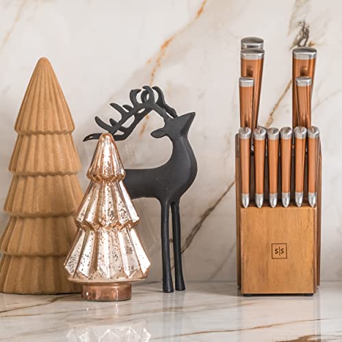 Copper Knife Set With Walnut Knife Block - Premium 13 Pc Stainless Steel Knife Sets For Kitchen With Block - Rose Gold Knife Set With Block, Rose Gold Kitchen Accessories & Copper Kitchen Accessories #TOP4