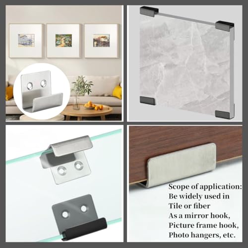 Image of 8 Pcs TileDisplay Wall Hanger, 8 Pcs Stainless Steel Wall Mount Brackets Hook, Heavy Duty Tile Hanger for Mirrors, Picture Frame Ceramic Wall Display (Silver Inner Width 15mm /0.59 inch)