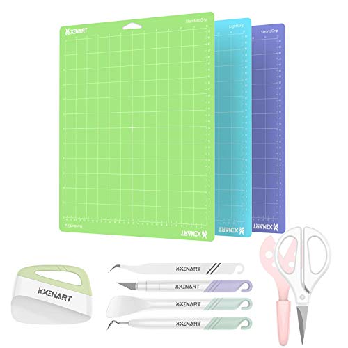 Xinart Cutting Mat for Cricut Maker/Explore Air 2/Air/One(12x12 Inch, 3 Mats, StandardGrip, LightGrip, StrongGrip) & Weeding Tools Set for Vinyl Craft Knife/Weeder/Scraper/Spatula/Tweezers/Scissors