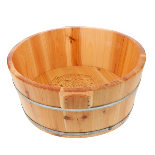 CRILSTYLEO Vasca Pediluvio in Legno Portatile per Piedi con Manici Resistenti Secchio per Pedicure Casa e Viaggio Barile Soak Spa Legno Naturale