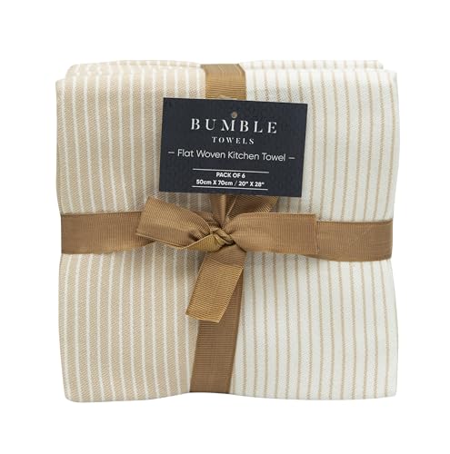 Image of Premium Kitchen Towels 100% Cotton 20 inchx28 inch 6-Pack - Tan | Large 238 GSM yarn dyed flat woven 100% cotton kitchen towel set for lightweight absorbent everyday drying