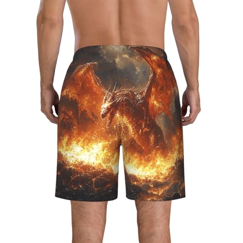 Men's Swim Trunks Bathing Suit Quick Dry Beach Board Shorts - Dragon Fire Retro Art3