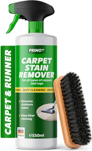 PRINOX Profi Teppichreiniger 580ml - Teppichboden Reiniger inkl. Teppich Bürste, schäumend für alle Teppiche - Teppich Reinigungsmittel & Fleckenentferner aus Deutschland