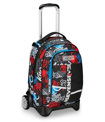 Seven Trolley Scuola Jack 2 Ruote, Nero Rosso, Half Street,