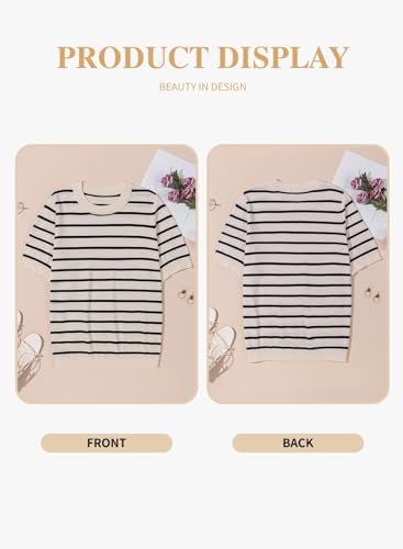 Image of Eytino Women Plus Size Sweater Tops Short Sleeve Crewneck Striped Tshirts Casual Summer Blouses Shirts(1X-5X)