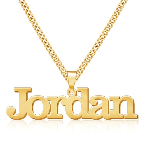 LASTSTA8 Name Necklace for Men Custom 18K Gold Plate Necklace with Curb Figaro Chain Jewelry Gifts for Men Boys Fathers Day Birthday Gifts for Him