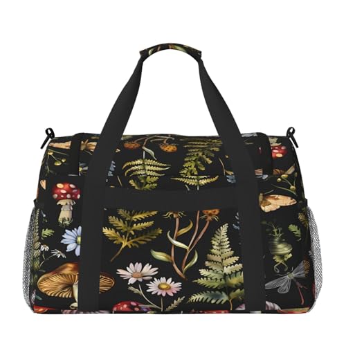 Duffle Bag Forest Mushroom Snails Leaves Travel Duffel Bags for Men Women with Adjustable Strap Carry on Gym Bag Overnight Weekender Bag2