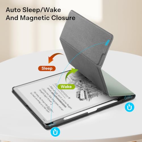 Image of CoBak Case for 11 inch Kindle Scribe 3rd Generation 2025, Kindle Scribe Colorsoft with Two Viewing Angles - All New PU Leather Cover with Auto Sleep Wake, Pen Holder. Sage Green