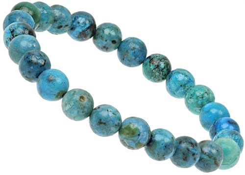 ELEDORO Bracelet de perles en véritable opale bleue - Bracelet extensible avec perles en pierres précieuses de 8 mm - Bijou fait à la main, Véritable opale bleue non traitée du Pérou, Opale bleue.