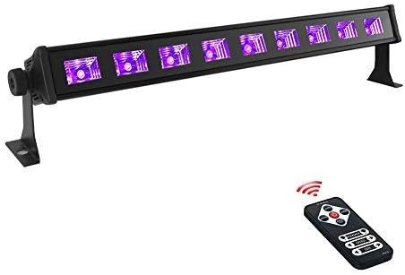 Black Lights for Parties, OPPSK 27W 9LEDs Dimmable Blacklight Bar by Remote Auto Play Strobe Effects for Stage, Birthday, Wedding, UV Body Paint&Poster, 16x16ft Glow in The Dark Party Supplies