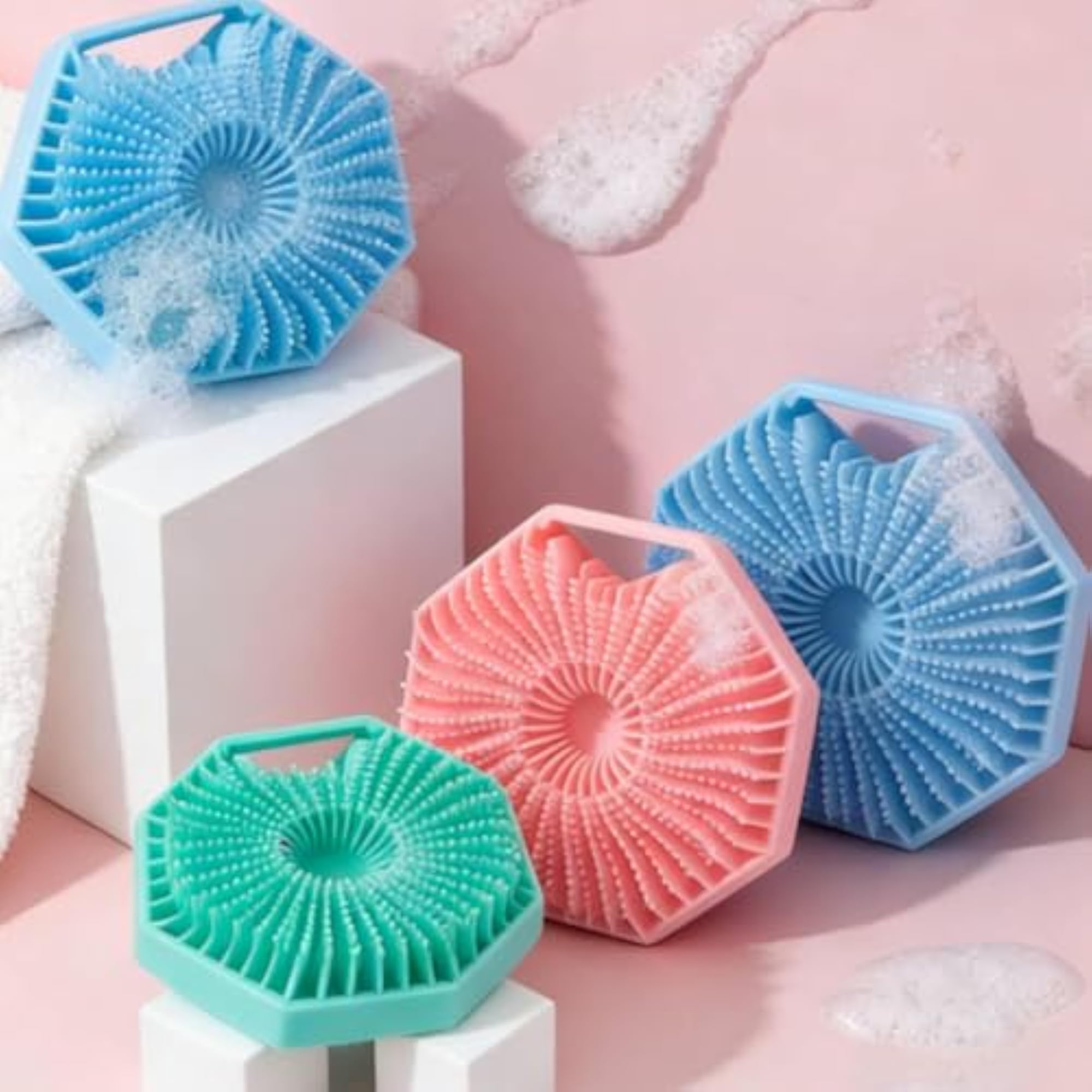 Silicone Exfoliating Hexagonal Scrub Brush, Flexible Bristles