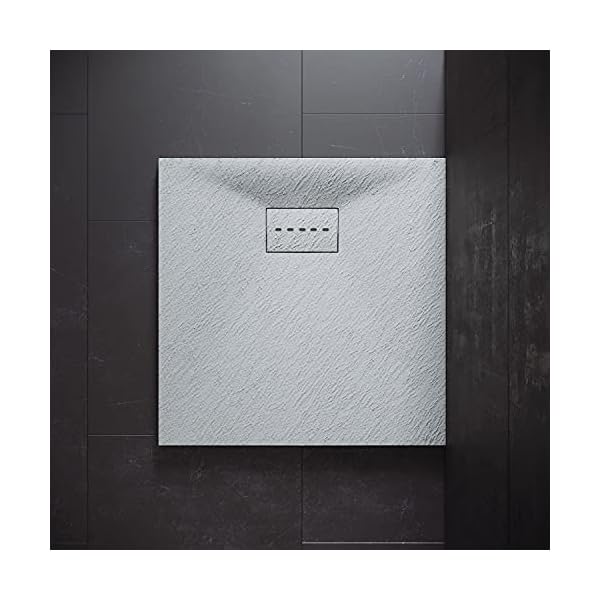 SONNI Duschwanne Schieferoptik und Rutschfeste Struktur 90x90 cm Superflache Duschwanne Alle Größen verfügbar Inklusive Siphon – Bild 8