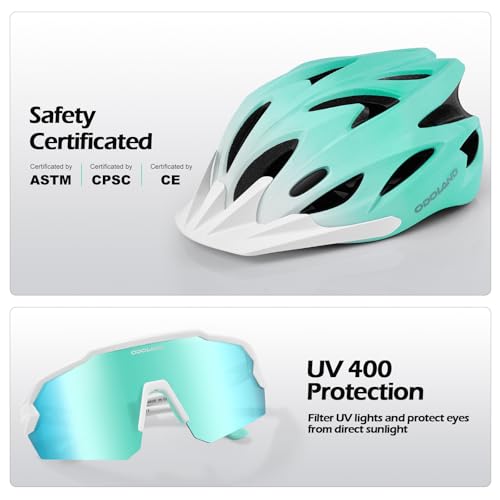 Image of Odoland Adult Bike Helmet with Cycling Sunglasses Set for Men & Women | Safety Certified Bicycle Helmet, UV Protection Glasses, Adjustable Dial for Mountain, Urban, Skating, Road, City Commuting