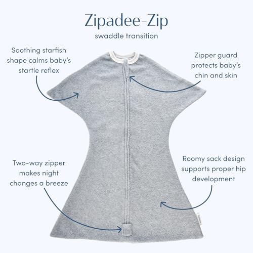 Image of SleepingBaby Zipadee-Zip Fleece Transition Swaddle - Arms-Out Wearable Blanket for Baby Sleep, Soft Breathable Fleece 0.8 TOG - Heather Grey, Large (12-24 Month)