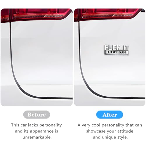 Image of Fuck IT Edition Car Emblem, 3D Cool Badge Vehicle Sticker for Side Rear Front Hood Trunk Door, Auto Exterior Decoration Decal Accessories for Men Women, Universal for Most Cars (Silver /Black)