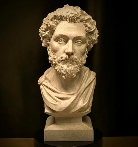Marcus Aurelius Classical Roman Emperor Bust Statue, Marble Compo...