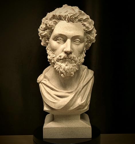 Marcus Aurelius Classical Roman Emperor Bust Statue, Marble Composite, Meditations & Stoicism, Decorative Art Sculpture