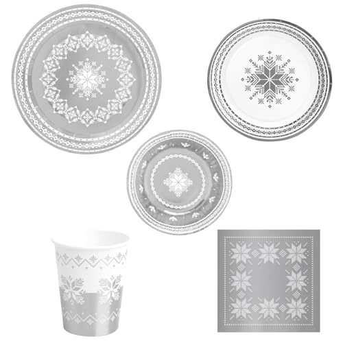 OH YEAH - Kit Vajilla Navidad 12 Personas Jacquard Plata - 82 Piezas - Platos, Vasos, y Servilletas Desechables - Temática Navideña - Cenas Navideñas, Reuniones Familiares y Fiestas de Fin de Año OH YEAH - Kit Vajilla Navidad 12 Personas Jacquard Plata - 82 Piezas - Platos, Vasos, y Servilletas Desechables - Temática Navideña - Cenas Navideñas, Reuniones Familiares y Fiestas de Fin de Año