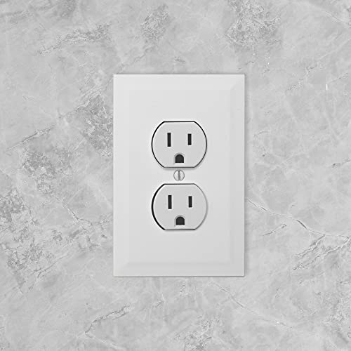 Questech Décor Single Duplex Electrical Outlet Cover Wall Plate, 1-Gang Single Switch Plate Standard Size Receptacle Cover, Decorative Bevel Edge, Bright White Satin Finish #TOP1