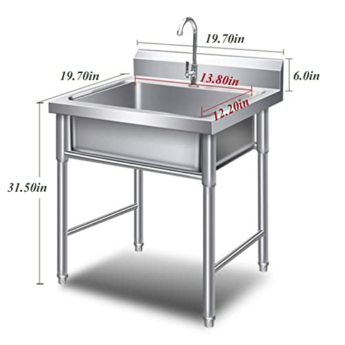 Freestanding Utility Sink Stainless Steel 1 Compartment Commercial Kitchen Sink Set Single Tub Indoor Outdoor Sink With No Lead Faucet For Laundry Garage Backyard Industrial W19.7"×D31.5" #TOP6