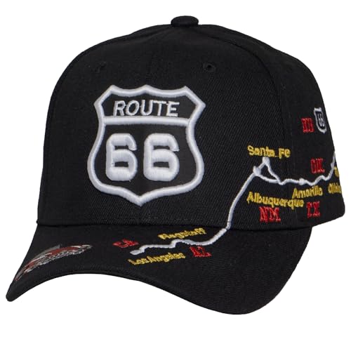 Image of TOP HEADWEAR Route 66 Embroidered Baseball Cap Americana Travel Hat | Mens Womens Historic Highway Inspired Style & Detailed Road Map Embroidery