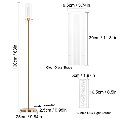 Ralbay Copper Floor Lamp, Glass Led Floor Lamp Brasstall Floor Lamp,Modern Torchiere Led Brass Gold Floor Lamp,Gold Glass Floor Lamp For Living Room, Brass Slender Glass Standing Lamp For Bedroom #TOP1