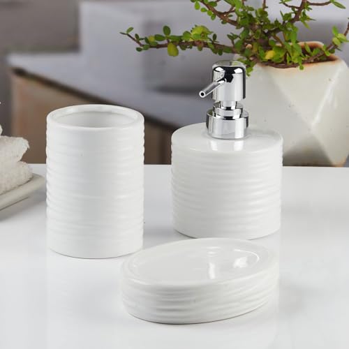 Image of SaSaSa Ceramic Bathroom Accessories Set of 3 Modern Bath Set with Soap Dispenser & Toothbrush Holder, Elegant Home & Gift Idea, Multicolor (11139)