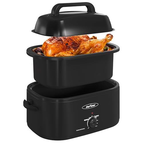 Comparison: Best Turkey Roaster Oven 7 Sunvivi 26 Quart Electric Roaster Oven Turkey Roaster with Lid Electric Roasters with Removable Pan Large Roaster,Visible & Self-basting Lid, Fast Heating & Thaw/warming Setting,Black
