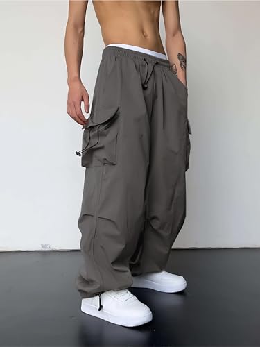 Image of Maniac Mens Solid Side Pockets Mink Nylon Fabric Baggy fit Cargo Pant for Men