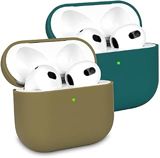 2 Pack KOKOKA Case Cover Compatible with Airpods 3rd Generation 2021, Soft Silicone Skin Case Cover Shock-Absorbing Protective Case for Airpods 3, Front LED Visible, Deep Green/Denim Blue