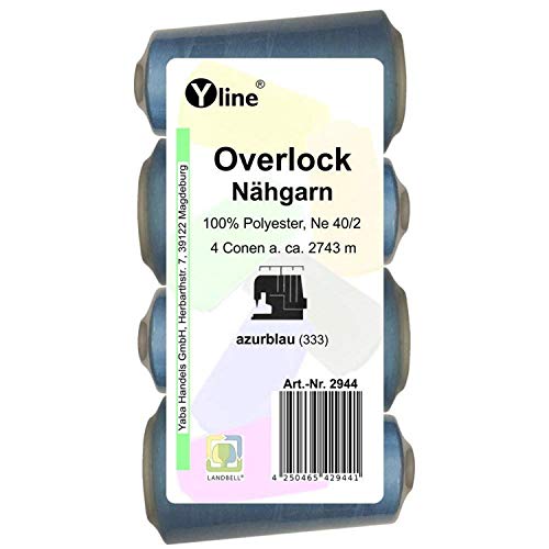 4 bobinas Overlock – Hilo de coser, azul, 2743 m, NE 40/2, 100% poliéster, hilo para máquina de coser, 2944
