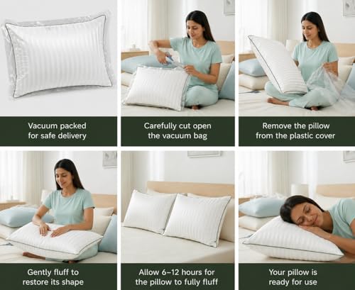 Image of Premium Hollow Fiber Bed Pillow Set of 2 (16 inchx24 inch) - Soft, Fluffy & Hypoallergenic | Machine Washable | Sleeping, Home & Daily Use | 6 Months Warranty