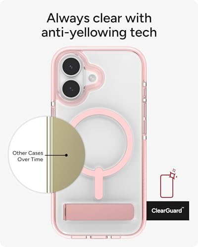 Image of ZAGG Santa Cruz Snap Case with Kickstand for iPhone 17 - Pink Sorbet, Drop Protection (13ft /4m), MagSafe Charging Compatible, ClearGuard Anti-Yellowing Technology, Scratch Resistant Phone Case