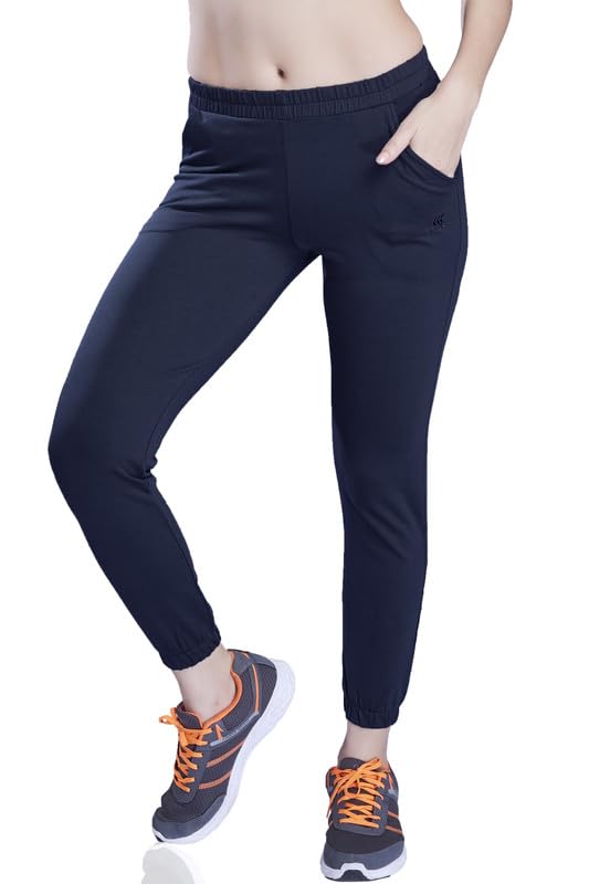 Women Navy Blue Cotton Joggers-picture-19