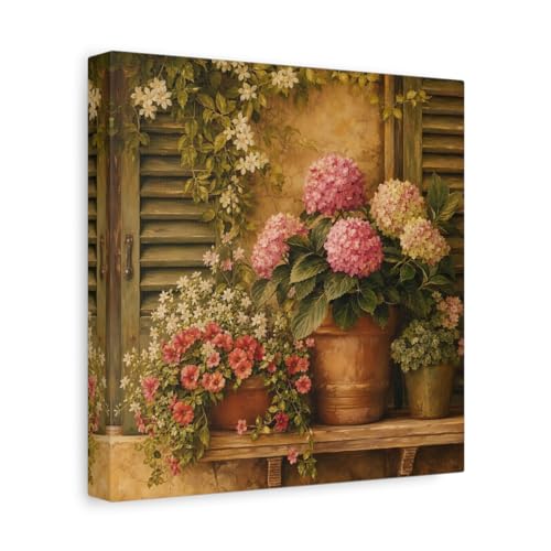 Toile hortensias roses 25x25 cm avec châssis robuste de 3 cm