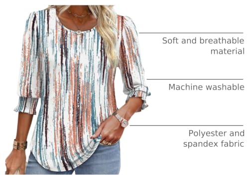 Image of XIEERDUO Blouses for Women Dressy Casual 3 /4 Length Sleeve Womens Tops with Smocked Cuffs