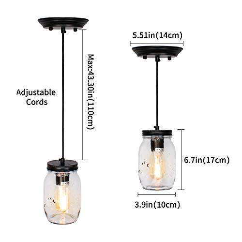 JHLBYL Glass Pendant Light fixtures, 6'' Kitchen Pendant Lights Black Pendant Light with Hammered Glass Pendant Lights Kitchen Island Over Sink Dining Room Foyer - Image 4